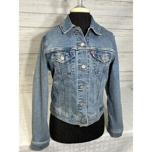 LEVIS LEVI'S SMALL Womens Blue Jean Denim Trucker JACKET Coat 90's Style vtg.